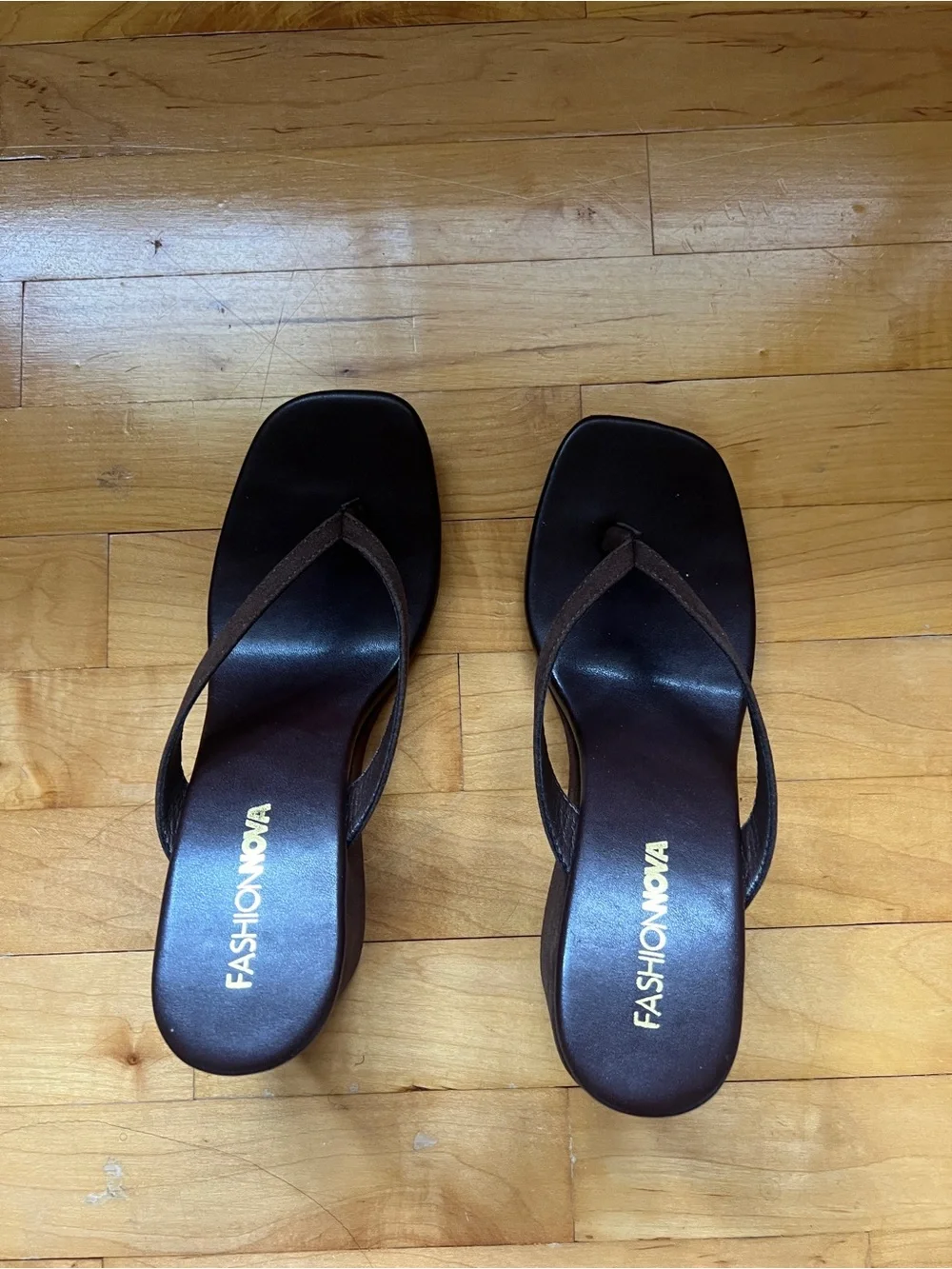Fashion Nova Brown Wedge Thong Sandals